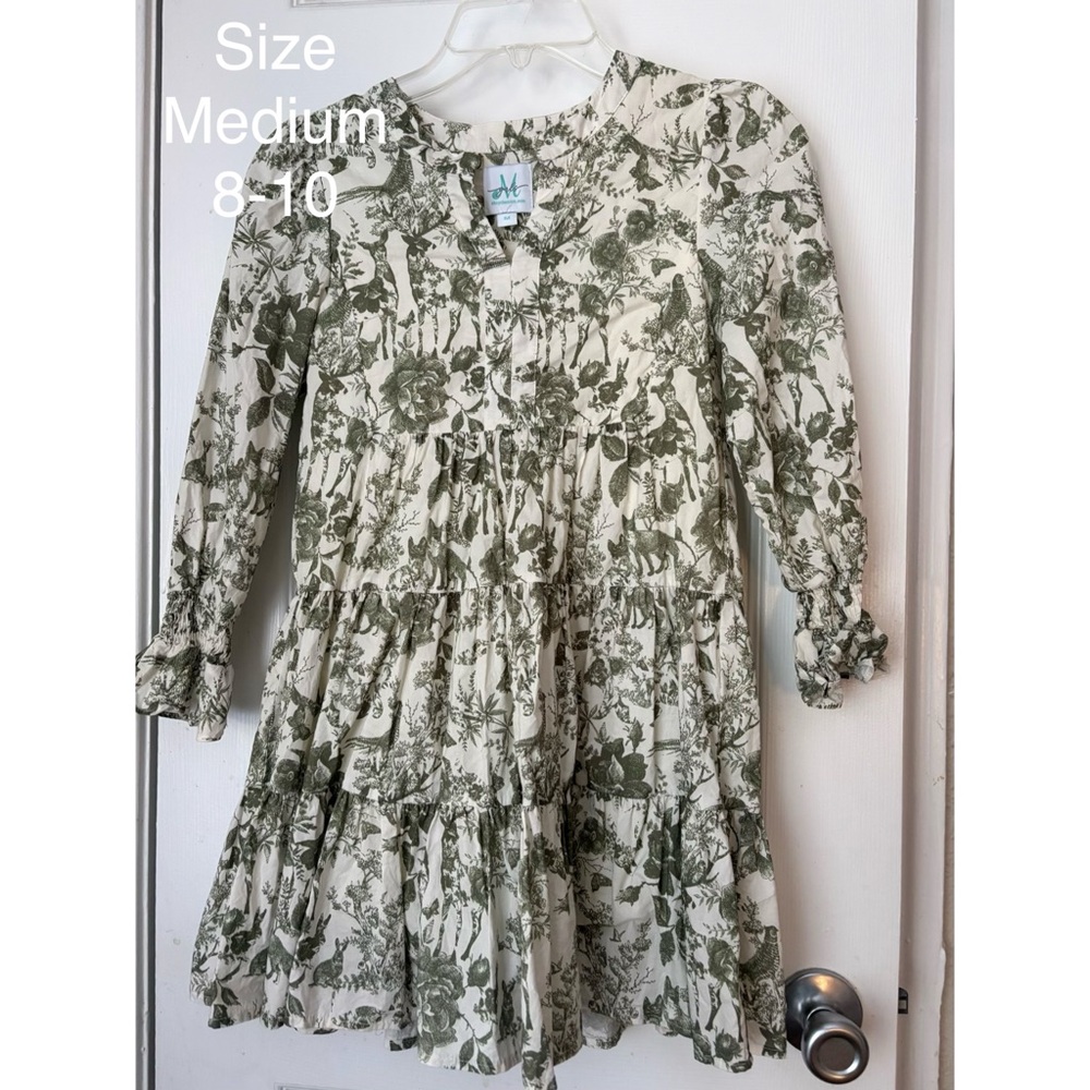 Girls Olive Green Floral Tiered Dress by Art Class - Medium (8-10)
